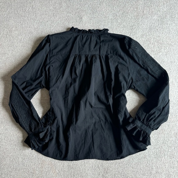 Black silky blouse with ruffle details and button details - Picture 3 of 4